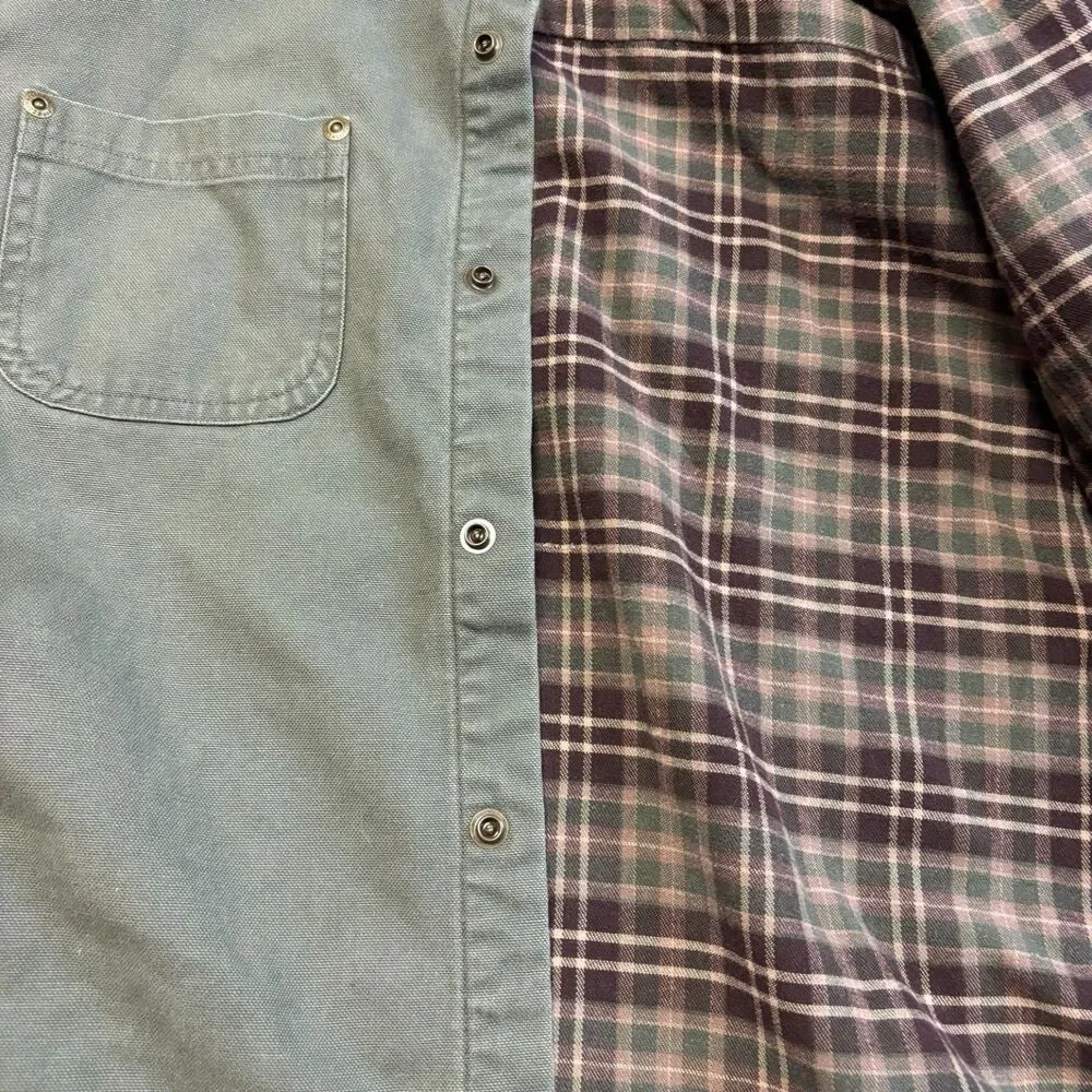 Carhartt Olive Duck Canvas Flannel Lined Chore Shirt Jacket Men's L 100% Cotton